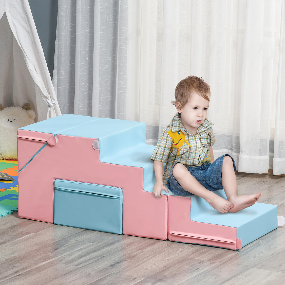 KINDER-SOFTPLAY-SET - Rosa, Kunststoff (49/47/147cm) - HOMCOM