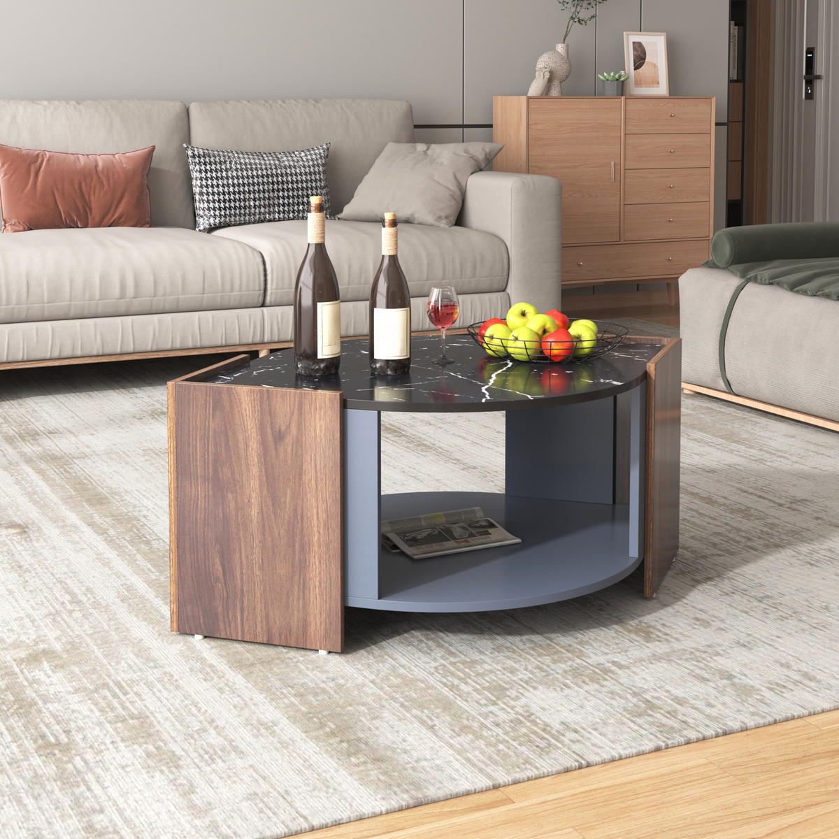 COUCHTISCH Marmoroptik Walnuss Design mit einzigartiger Struktur - Schwarz, Holzwerkstoff (96.5/63/40cm) - Korfee
