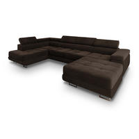 WOHNLANDSCHAFT CASONE L-S Braun Velours-Stoff mit Schlaffunktion - Braun, Holz (345/90/202cm) - MASSENO