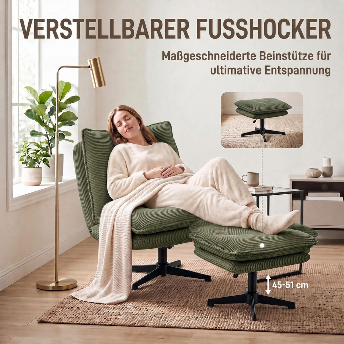 LOUNGESESSEL mit Hocker Polyester Grün - Schwarz/Grün, Textil/Metall (74/89/82cm) - HOMCOM