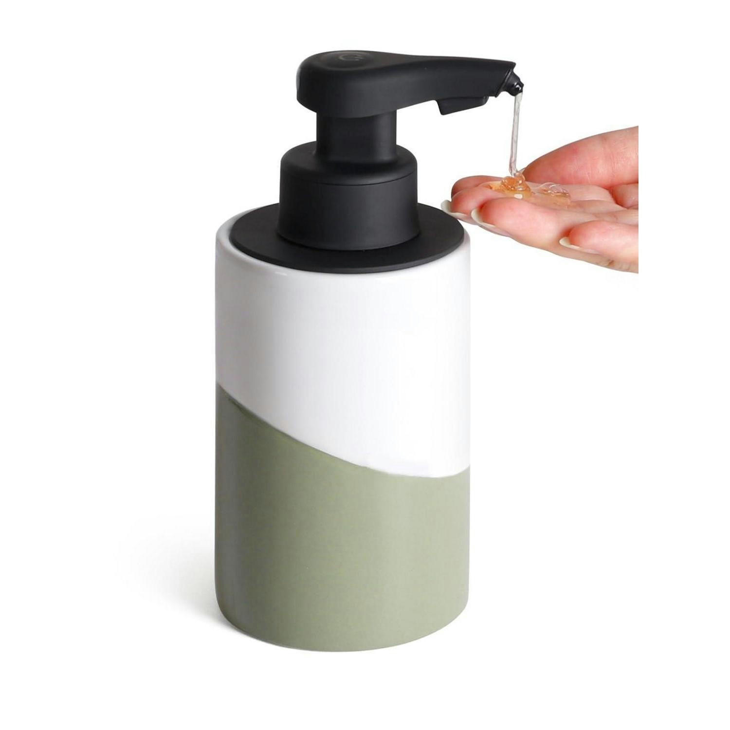 SEIFENSPENDER Automatisch Keramik Weiß-Grün 300ml - Multicolor, Keramik (8.4/18.5/9.6cm)