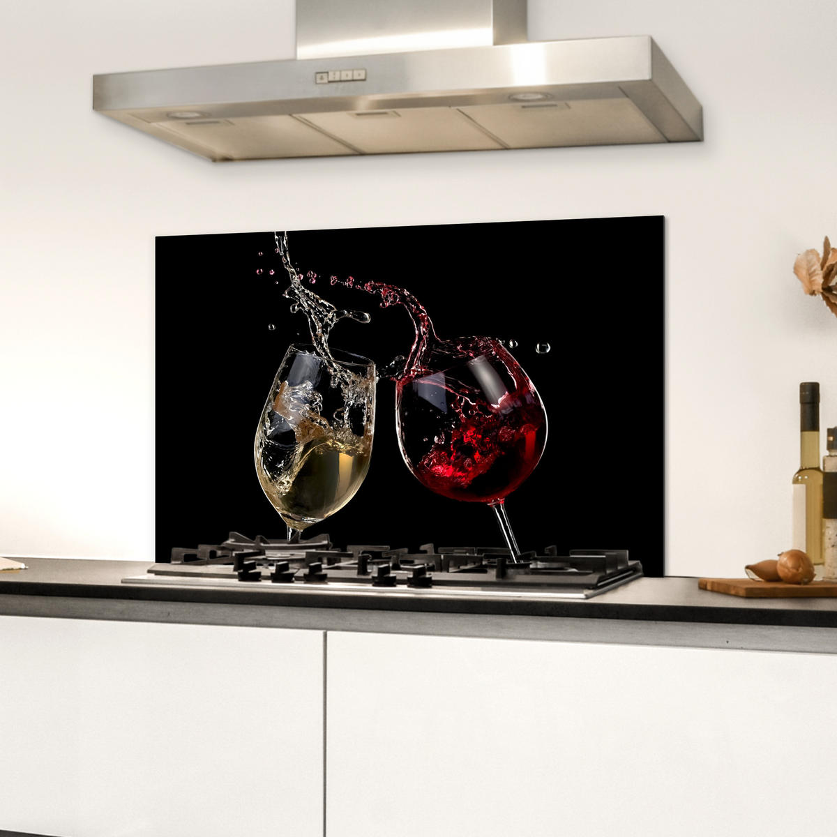 SPRITZSCHUTZ KÜCHE Rotwein - Weißwein - Glas - Schwarz 70x50 cm - Weinrot, Metall (70/0.3/50cm) - MuchoWow