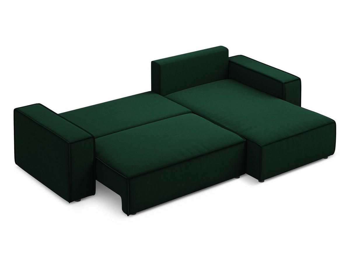 ECKSOFA mit Schlaffunktion Samt Stoff Grün - Dunkelgrün/Schwarz, Kunststoff/Textil (290/185cm) - Makamii