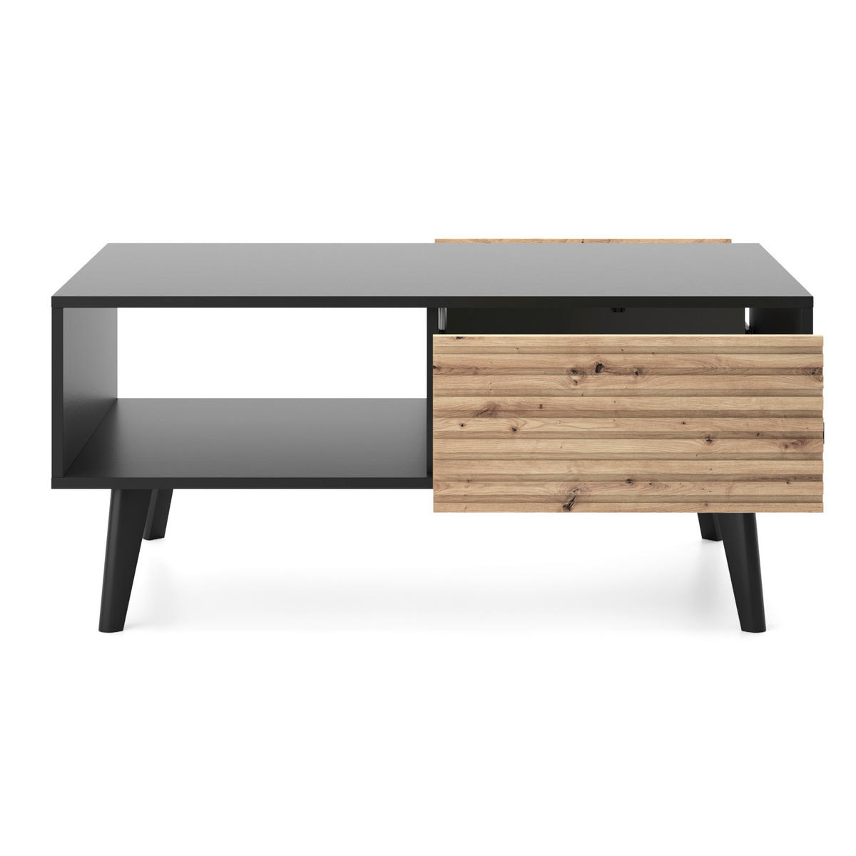 COUCHTISCH Saskatoon L104, Modernes Design, Eiche, Schwarz - Eichefarben/Eiche Artisan, Holz/Holzwerkstoff (68/104/46cm) - Komodee