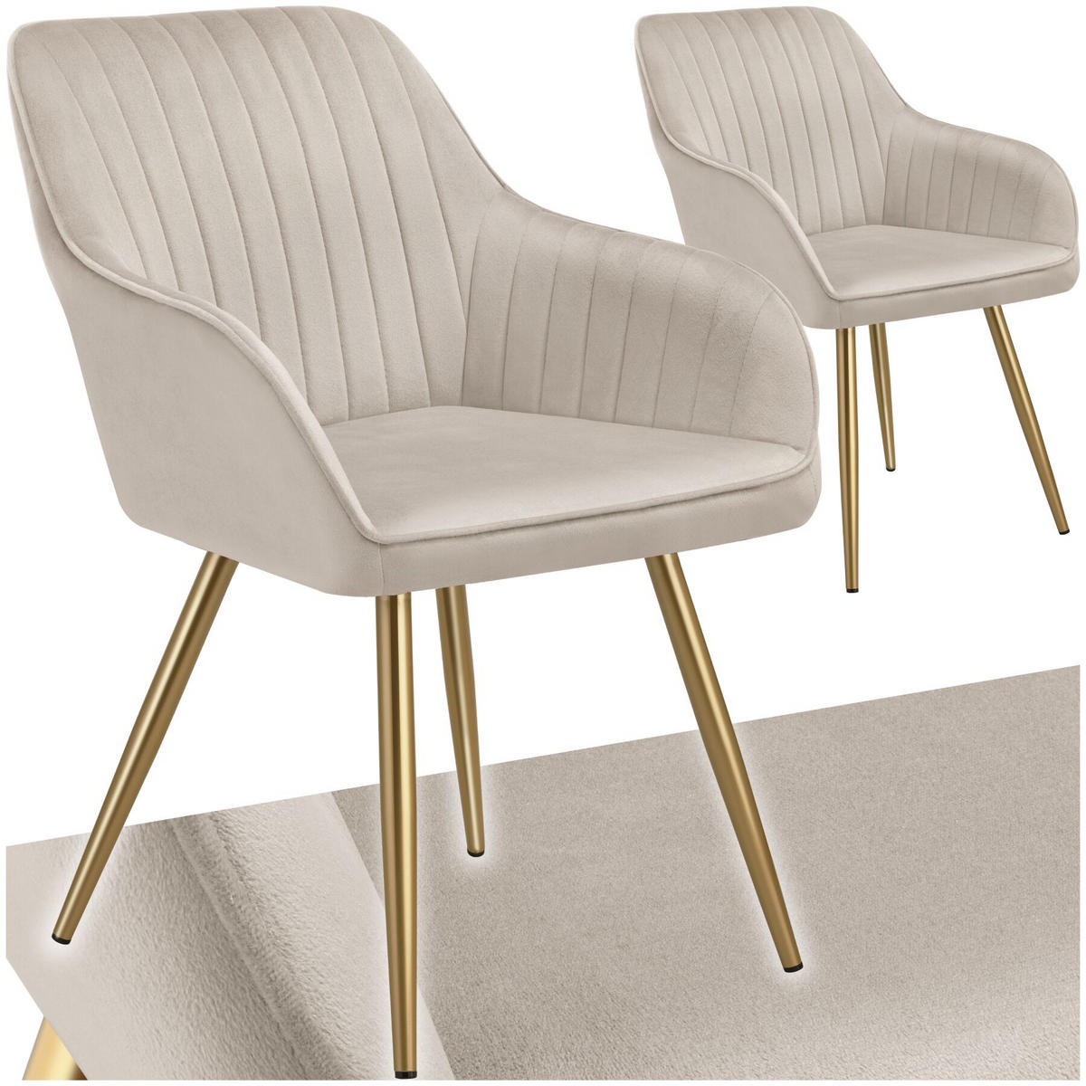 ESSZIMMERSTUHL 2er Set Marilyn,58 x 62 x 82 cm, taupe/gold - Taupe/Goldfarben, Kunststoff (58/82/62cm) - tectake
