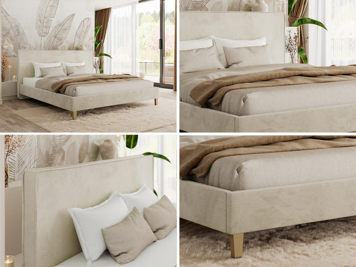 ČALÚNENÁ POSTEĽ LUMARO CLASSIC 180/200 - Béžová Samet - Matrac Pocket - jadrový buk/béžová, drevo/textil (180/200cm) - MKS