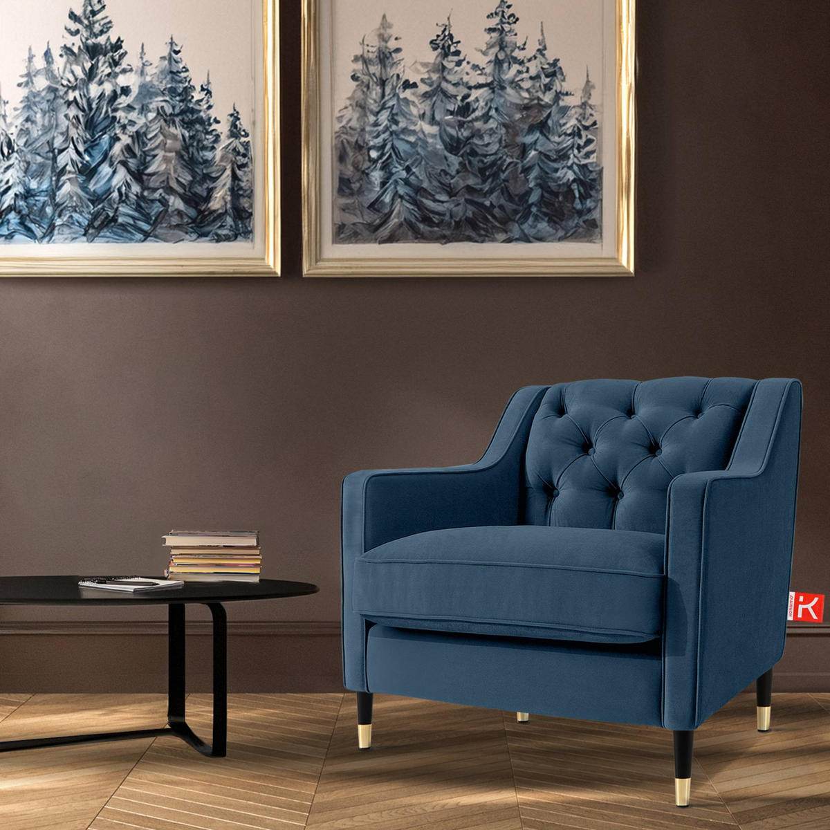 SESSEL NOMUS Velours, gesteppt, Marineblau - Wengefarben/Dunkelblau, Holz/Holzwerkstoff (77/78/80cm) - KONSIMO®
