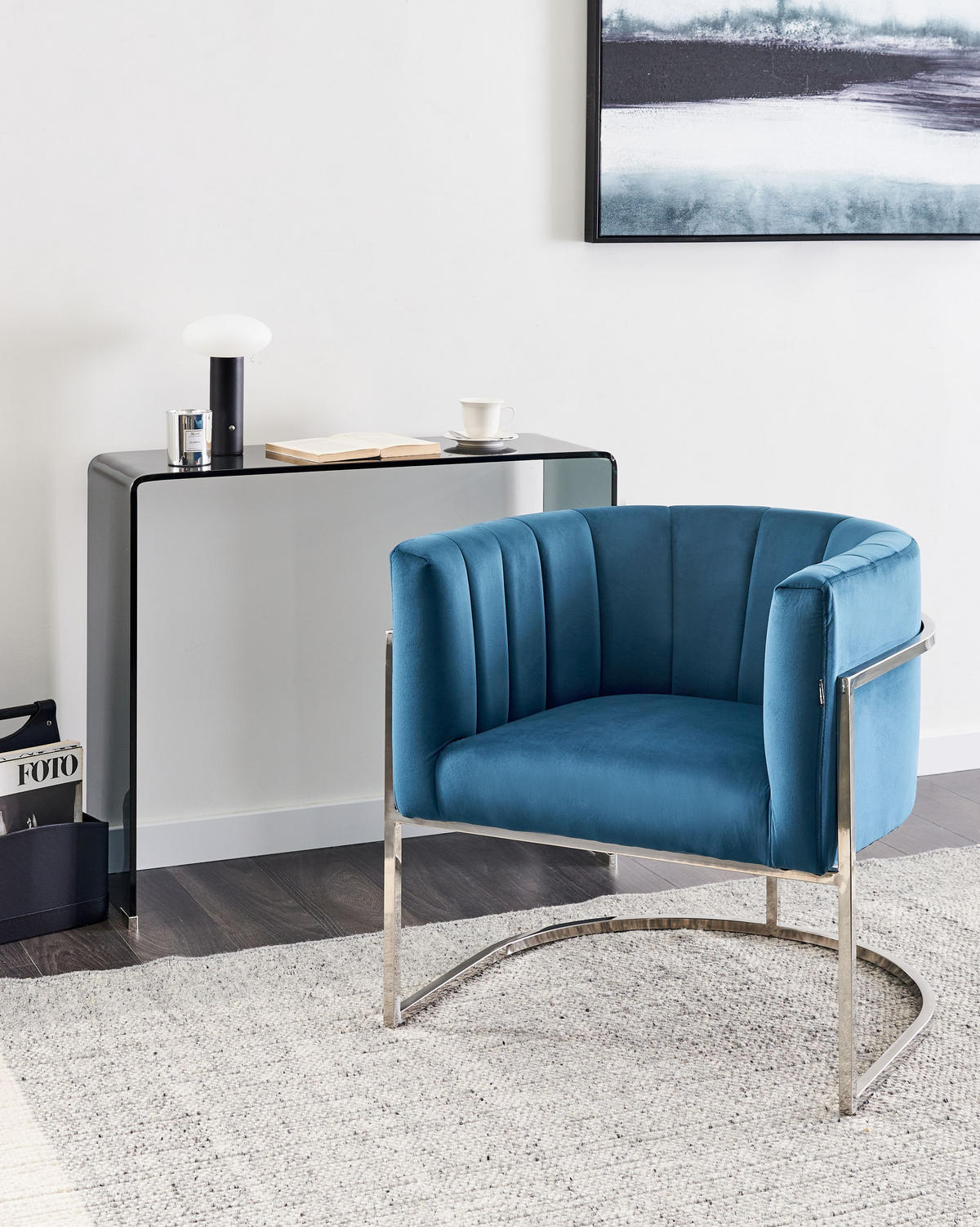 SESSEL Samtstoff Blau Larvik - Blau/Silberfarben, Textil (73/72/66cm) - Beliani