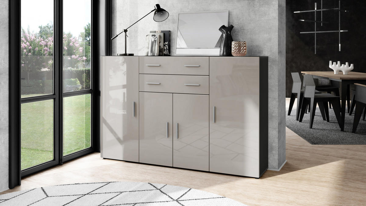 HIGHBOARD Aron Fronten in Sandgrau Hochglanz - Sandfarben, Holzwerkstoff (166.5/106.5/35cm) - Vladon