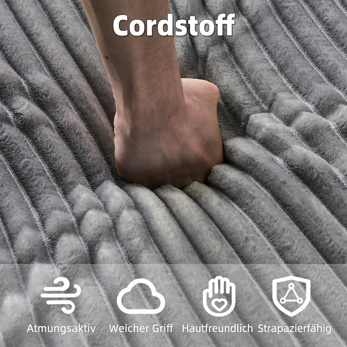 SCHLAFSOFA 165/112/63 cm Grau mit Chaiselongue, 3 Kissen und 1 Decke - Grau, Textil (112/63/165cm) - Oxeza