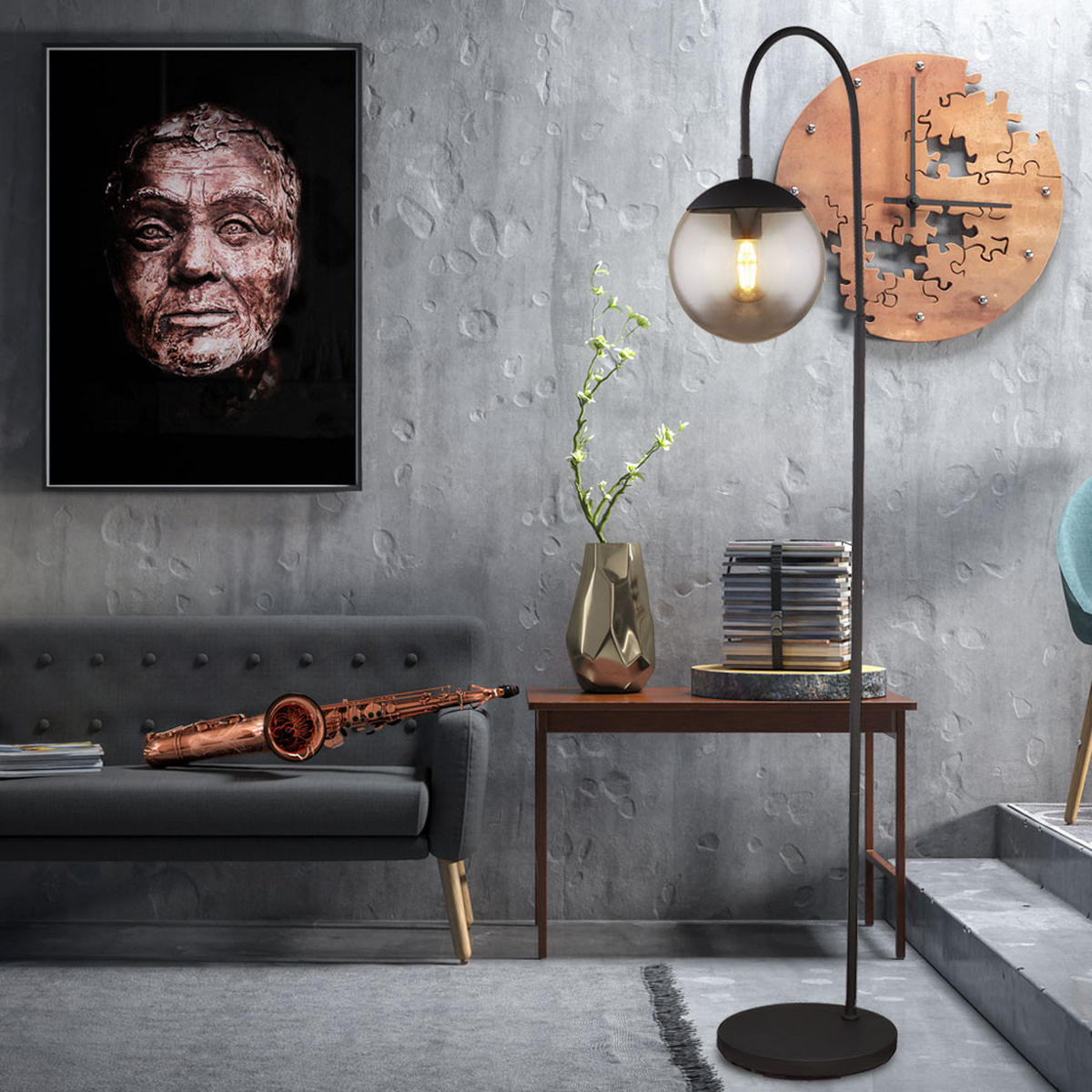 LED STEHLEUCHTE Metall Grau Rauchoptik - Grau, Glas (39/25/150cm) - Globo Lighting