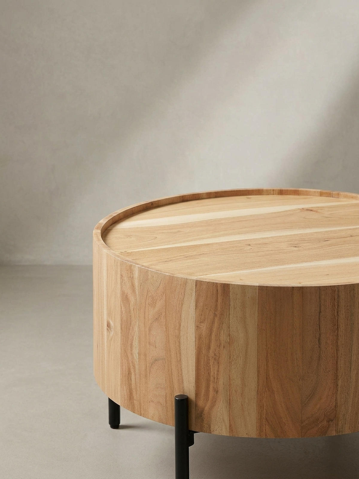 COUCHTISCH Akazie Massivholz Rund 60x60x41cm Metallgestell Braun/Schwarz - Schwarz/Akaziefarben, Holz/Metall (60/60/41cm) - KADIMA DESIGN