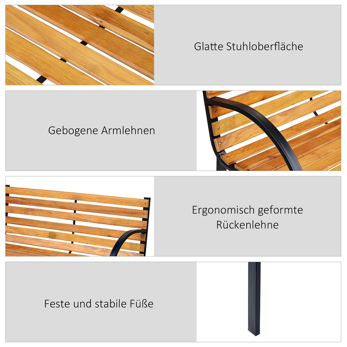 GARTENBANK, Sitzbank, Parkbank, 2-Sitzer, für Garten, Stahl+Holz, Natur - Fichtefarben, Holz/Metall (60/83/122cm) - Outsunny