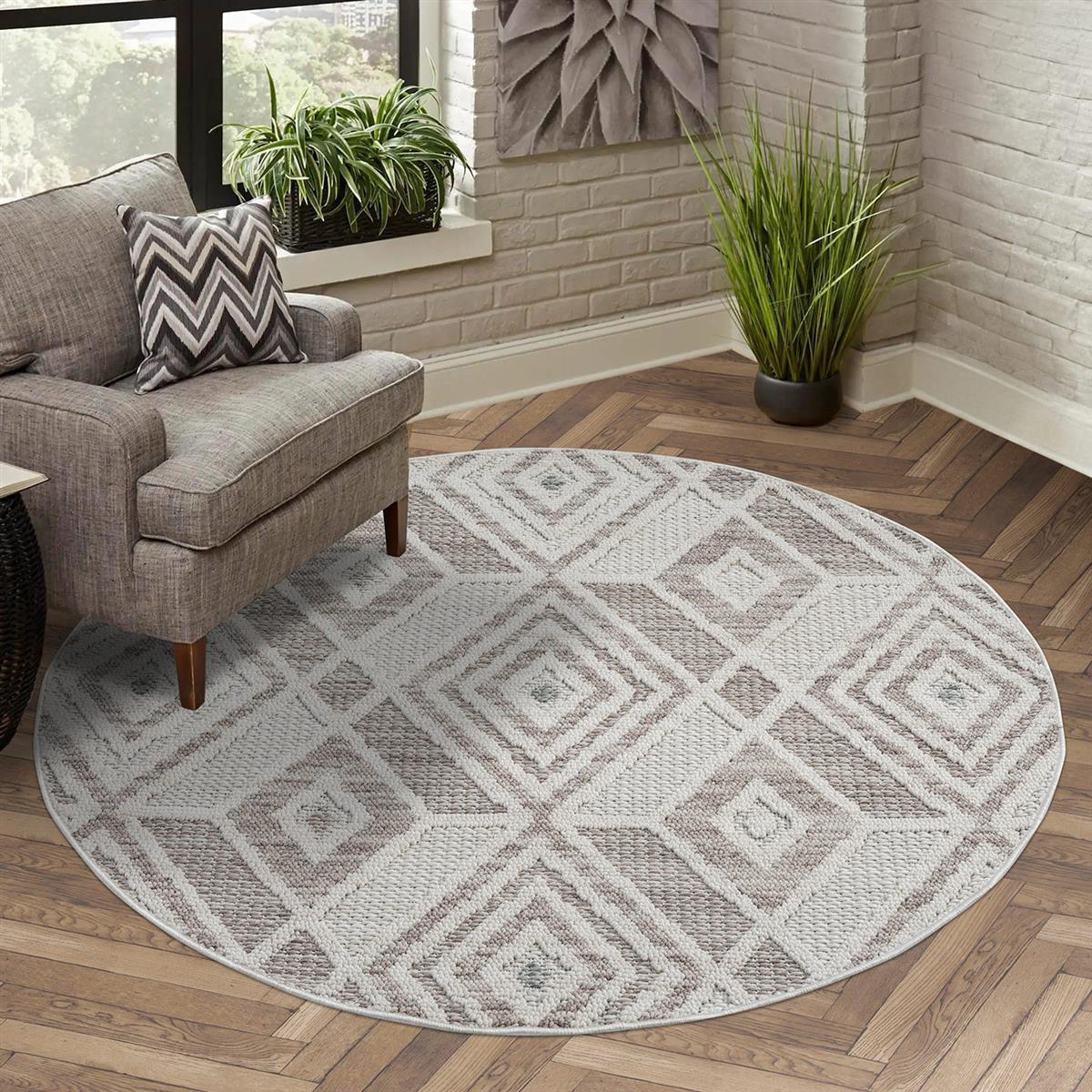 KURZFLOR-TEPPICH Lindo 8875 Grün 200x200 cm Rund - Beige/Grün, Textil (200/200cm) - carpet city