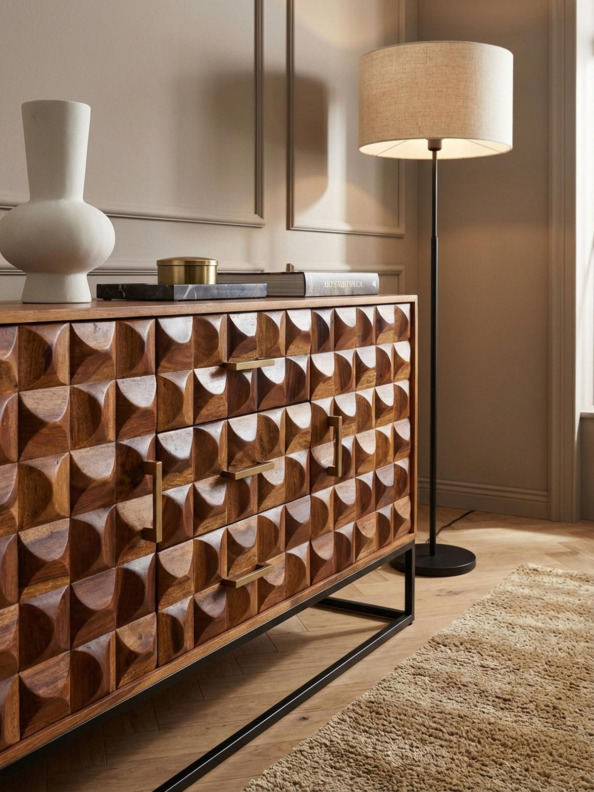 SIDEBOARD – Massivholz, 145x81x45 cm, Industrial-Stil, Metallgestell - Schwarz/Braun, Holz/Metall (145/81/45cm) - KADIMA DESIGN