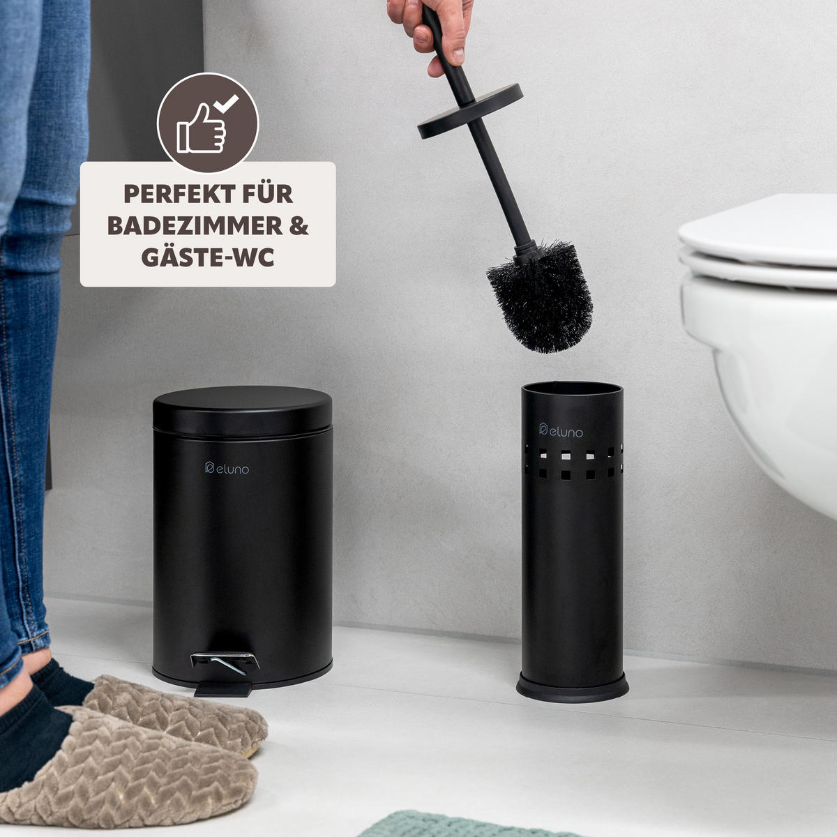 WC-GARNITUR AGLIANO, mit Lochdekor, Metall, schwarz - Schwarz, Metall (10/38.5/10cm) - eluno