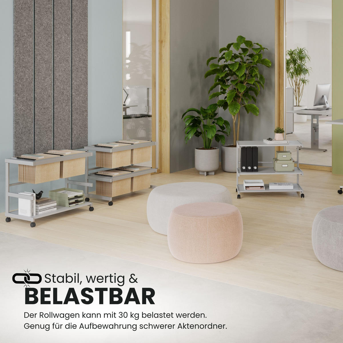 BÜROWAGEN auf Rollen 43/81/67 cm in Grau - Grau, Metall (81/67/43cm) - bümö