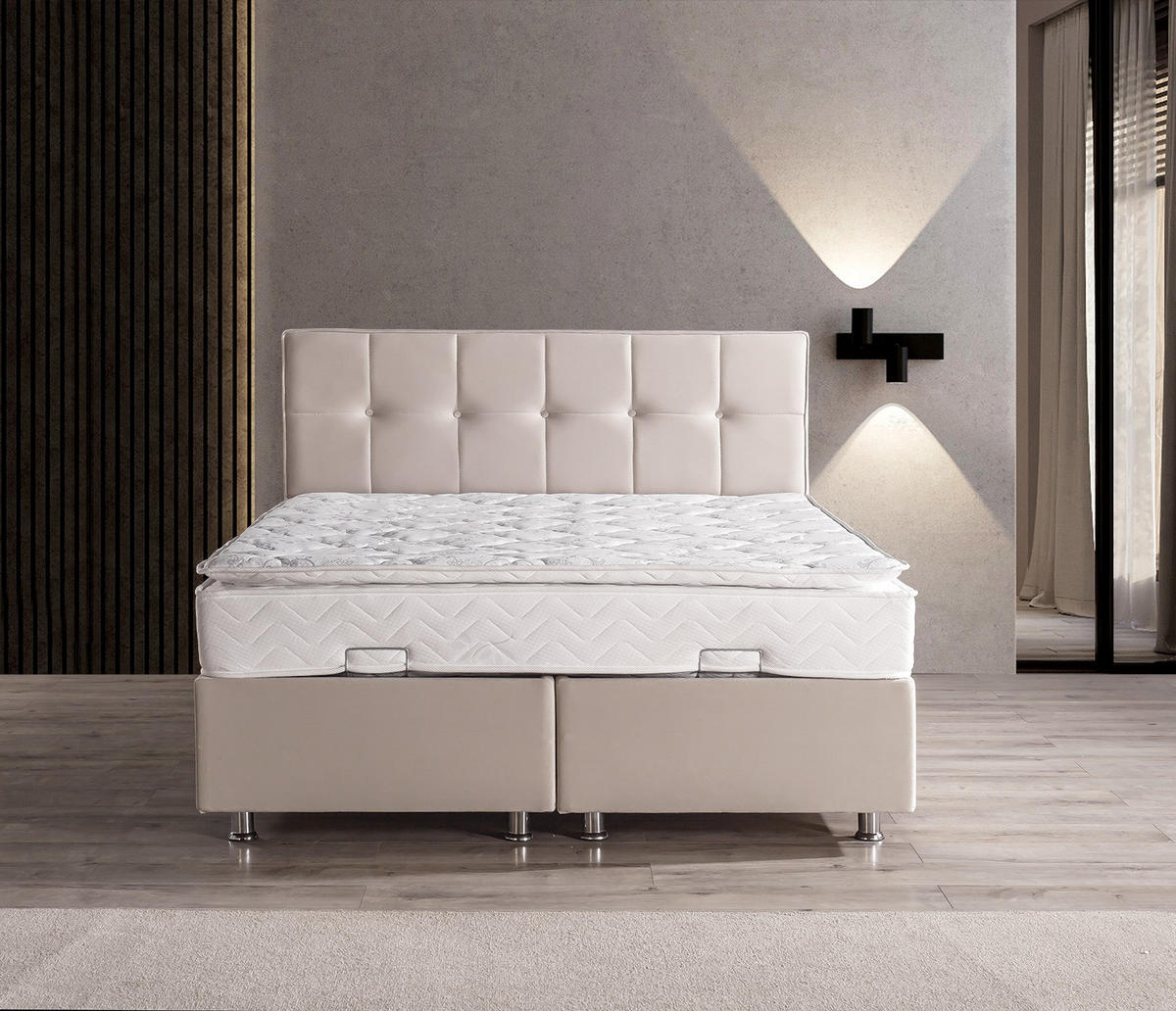 POLSTERBETT-SET LARA 160x200 Creme - Bett inkl. Matratze - Creme, Metall (160/200cm) - Villa Möbel