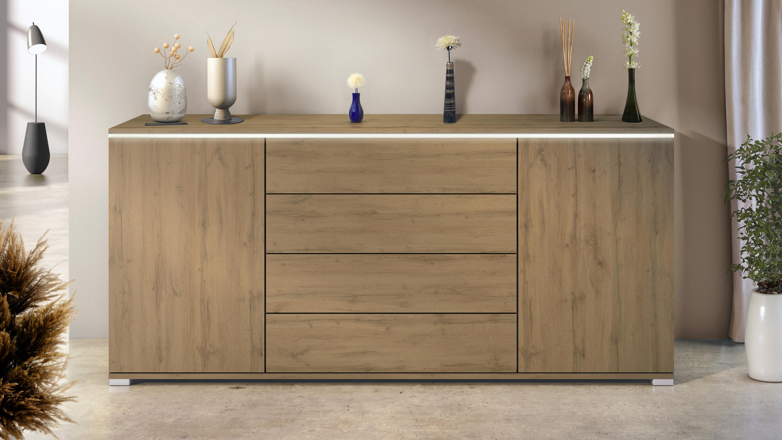 SIDEBOARD Faro Eiche Evoke - Eiche San Remo, Holzwerkstoff (166.5/75.5/35cm) - Vladon