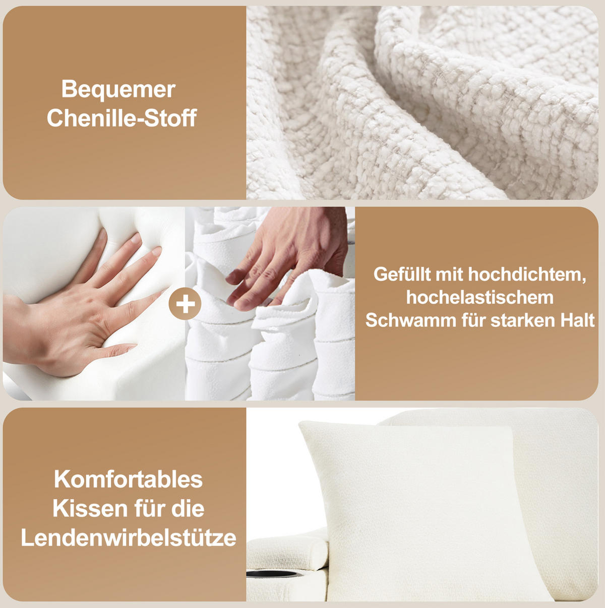 ECKSOFA 206,5/141/86 cm Beige aus Chenille mit Schlaffunktion - Beige, Textil (141/206.5cm) - OKWISH