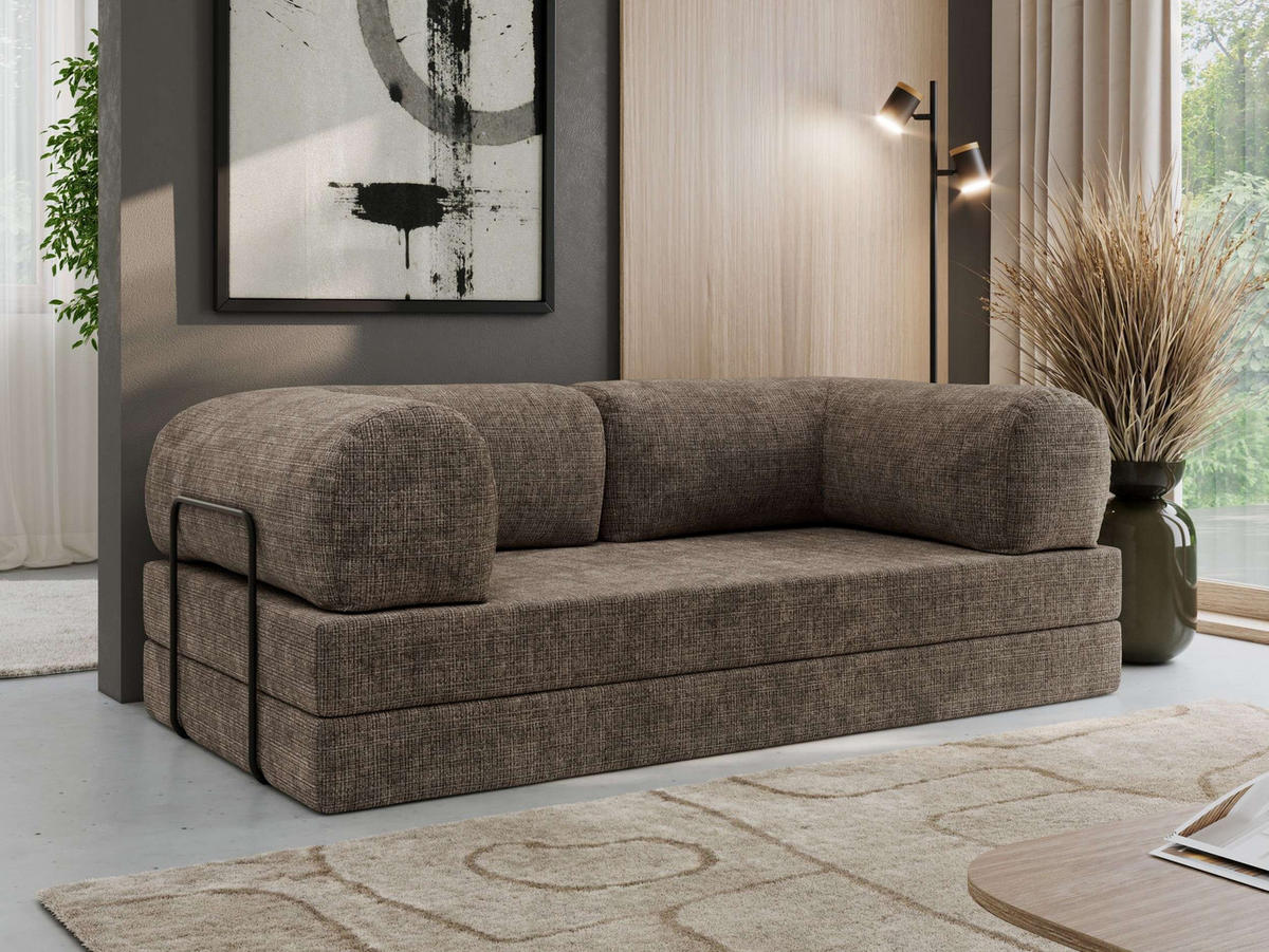TROJMIESTNA POHOVKA ORSETTO - Hnedá Hrubo tkaná ženilka - hnedá/čierna, kov/textil (200/70/100cm) - MKS