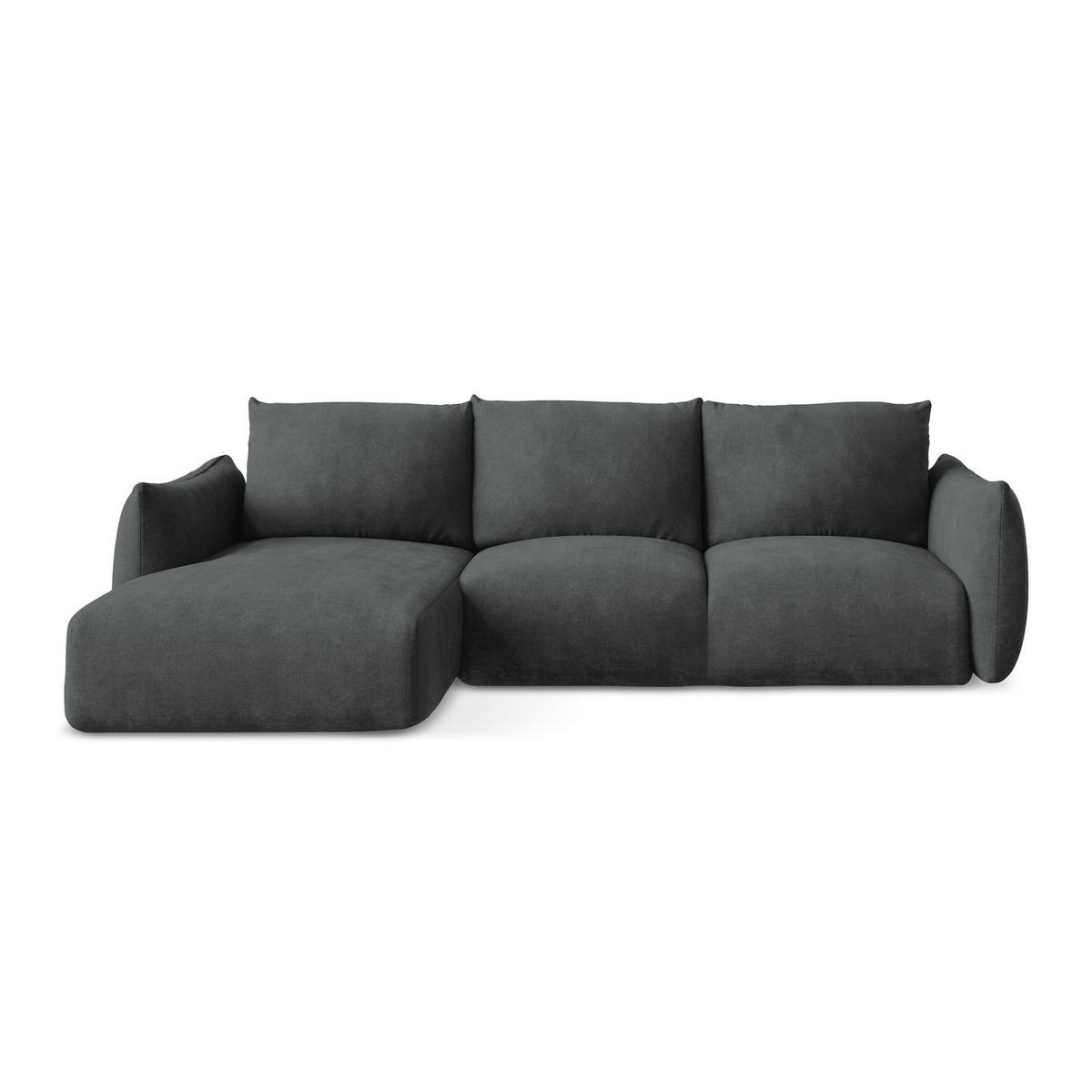 ECKSOFA mit Schlaffunktion links Chenille Stoff Grau - Dunkelgrau/Schwarz, Holzwerkstoff/Kunststoff (242/162cm) - LaMiaSofa
