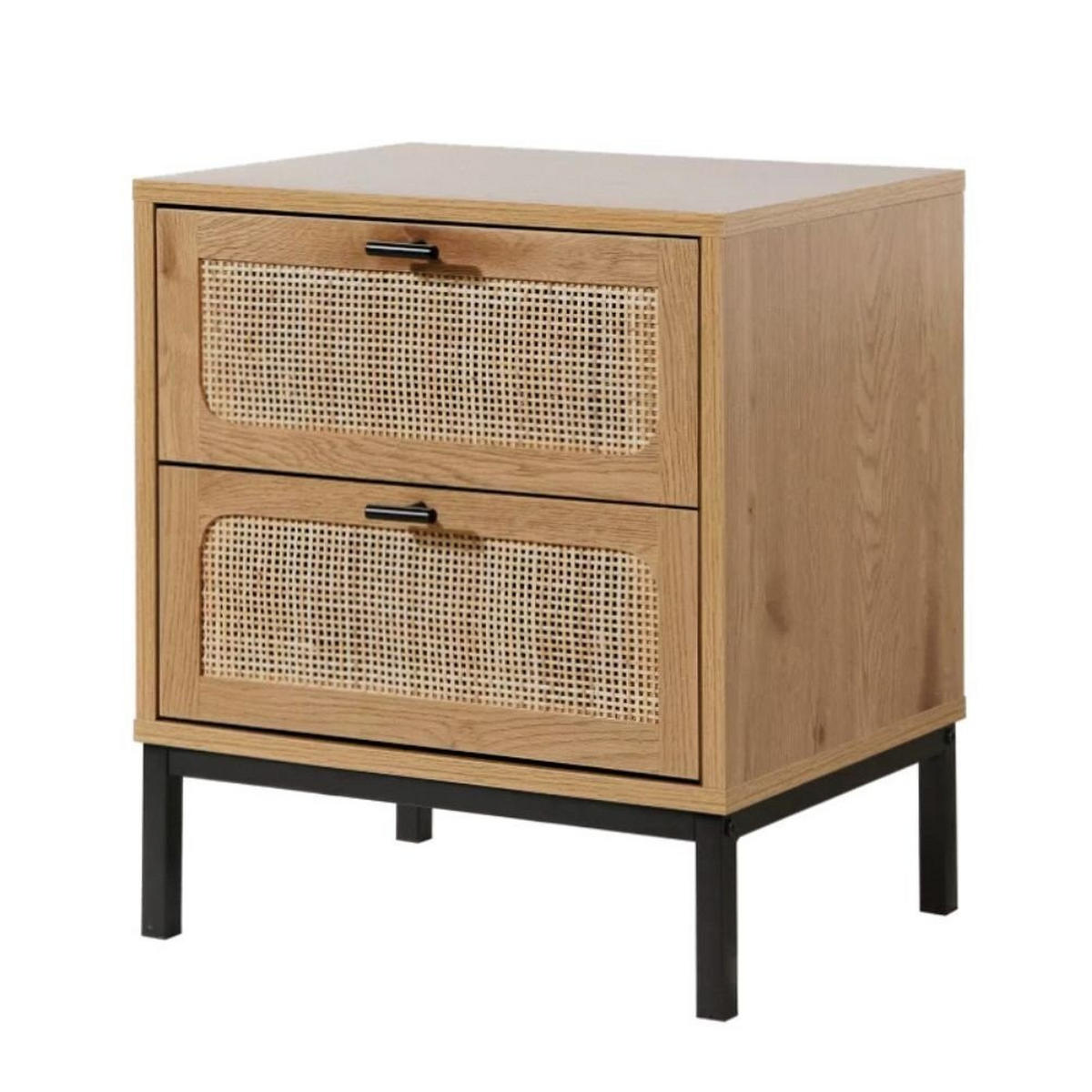 NACHTTISCH in Eiche Dekor mit 2 Schubladen aus Rattan H51cm - JAYA - Apfelbaumfarben, Holzwerkstoff (29/51/45cm) - Calicosy
