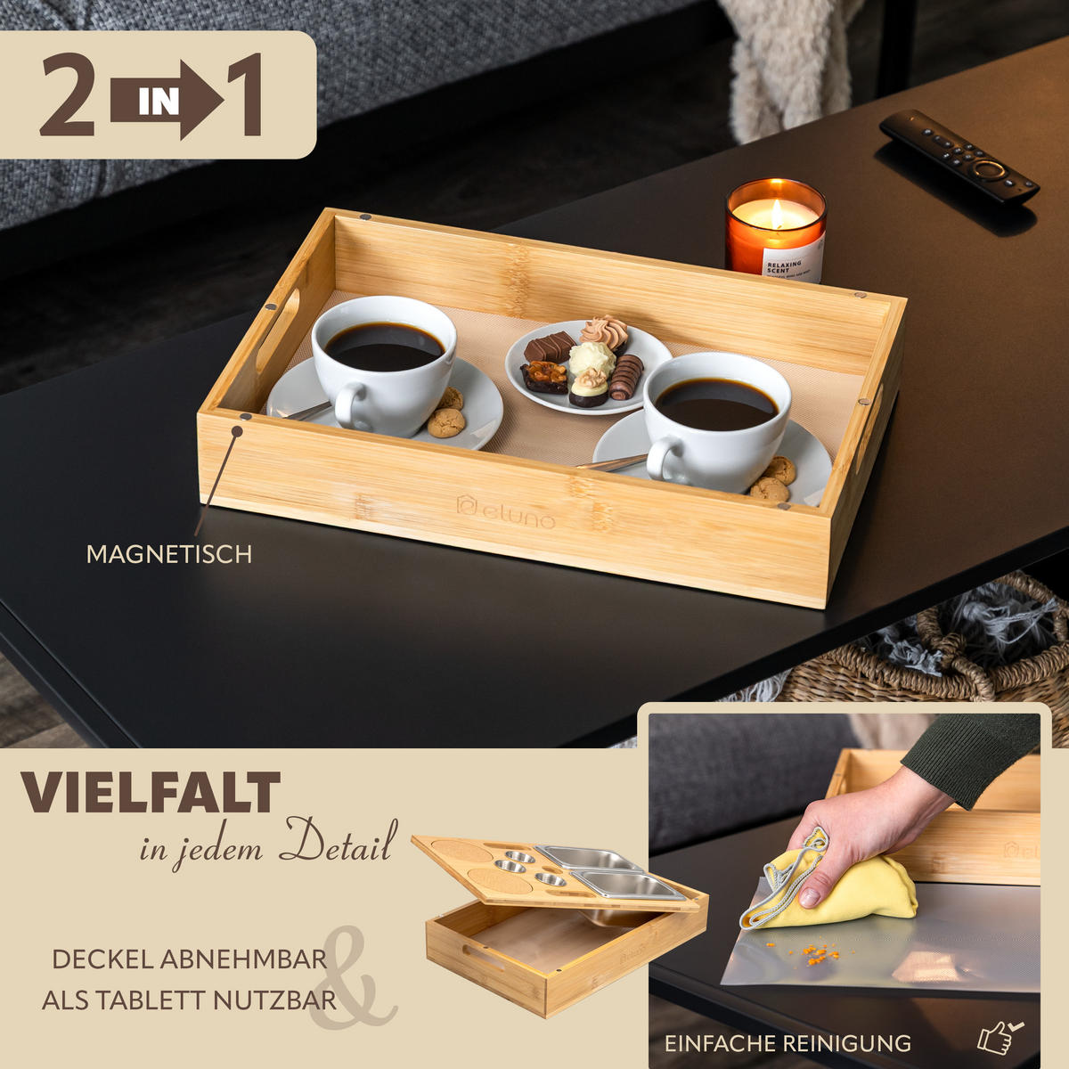 COUCHBAR mit abnehmbarem Deckel, Bambus - Naturfarben, Holz (26/8/40cm) - eluno