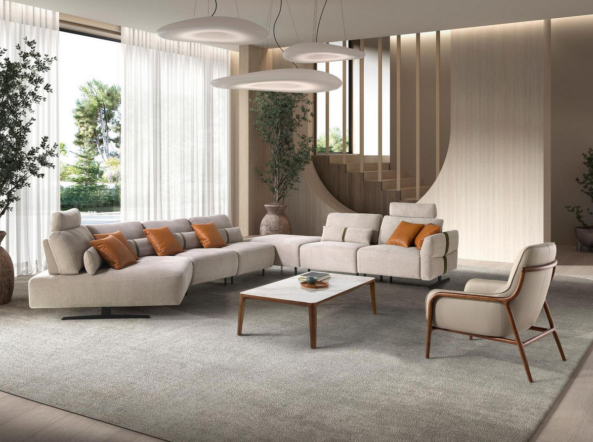 ECKSOFA Modulares Relax-Sofa mit Chaiselongue rechts, Stoff in Sandfarbe 500/305/87 cm - Sandfarben/Schwarz, Textil (500/87/305cm) - ANGEL CERDA