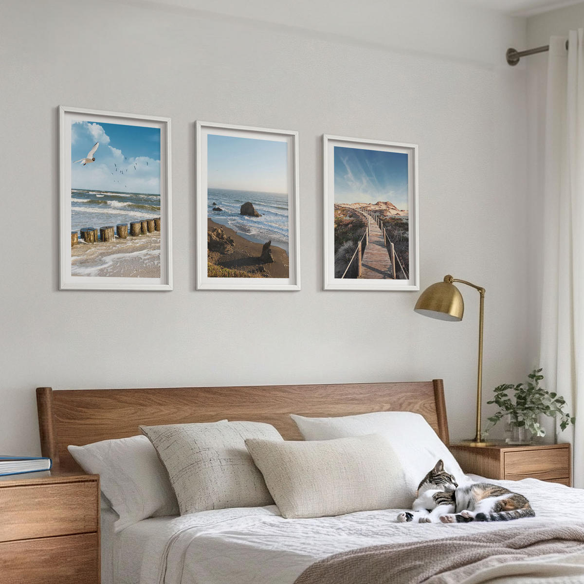 WANDBILDER 3er-Set - 40x60 cm Weißer Rahmen - Strandwellen, Himmelsbrücke, Spaziergang - Weiß, Kunststoff (40/60cm) - ArtPrintCave