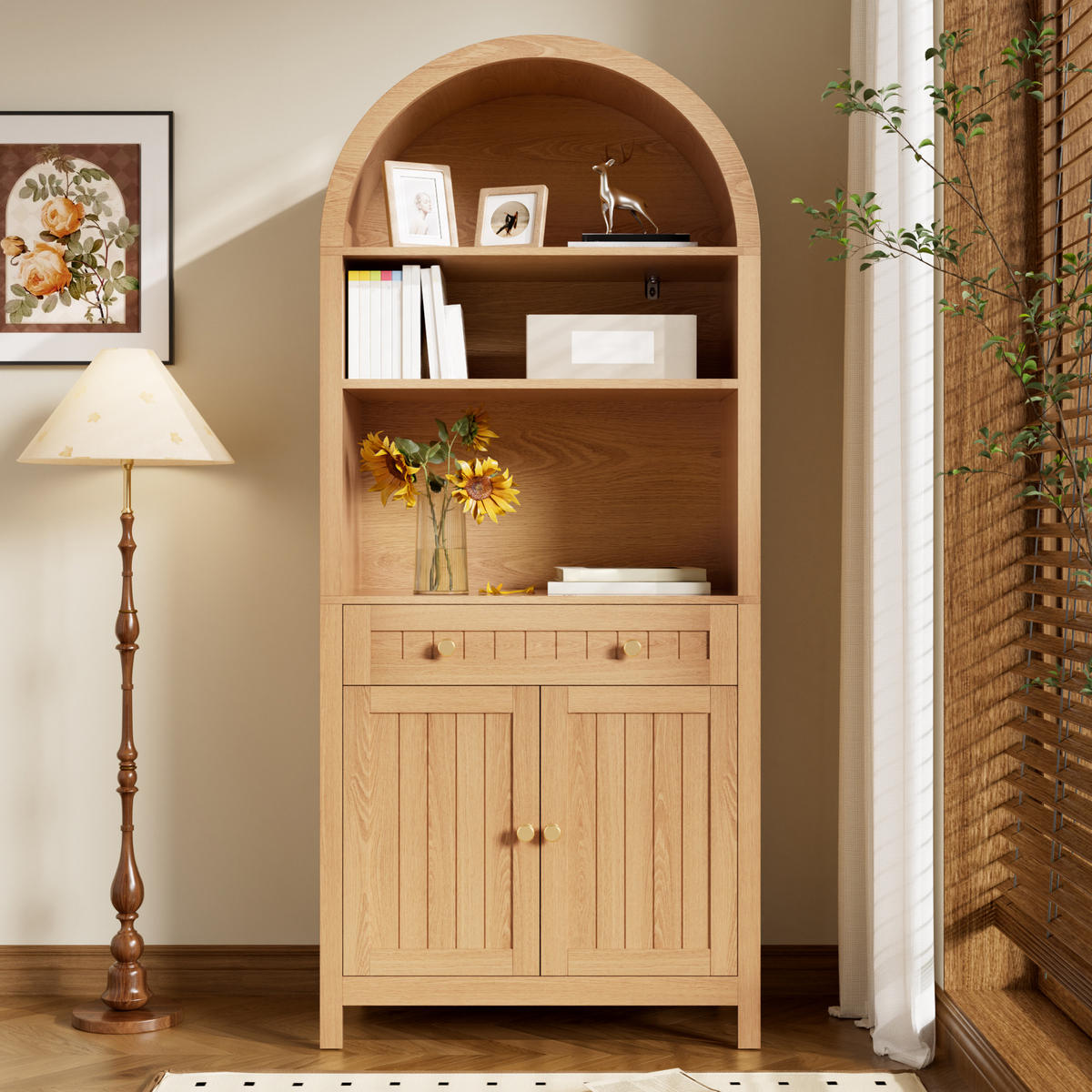 GESCHIRRSCHRANK Bogenfront Doppeltür Weiß - Naturfarben, Holzwerkstoff (76/180/40cm) - FLIEKS