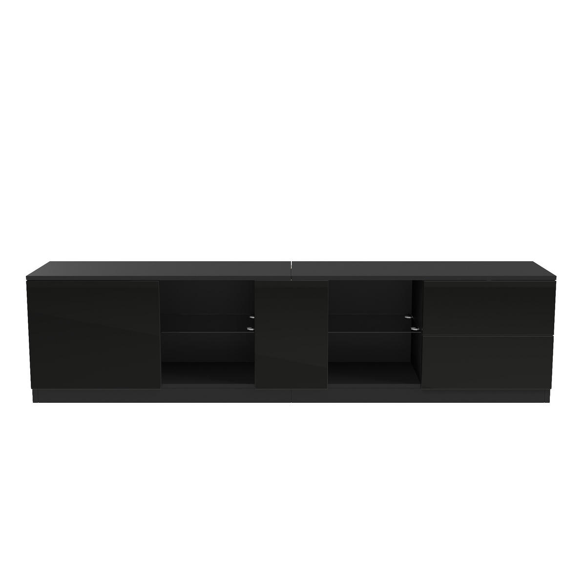 TV-LOWBOARD 160/40/52 cm mit 2 Schubladen, Schrankfach, LED-Beleuchtung und Hochglanzfront aus MDF, Schwarz - Schwarz, Holzwerkstoff (160/52/40cm) - Redom