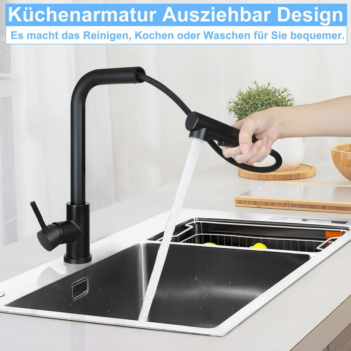 WASCHTISCHARMATUR Aquinh 5/36/25 cm - Schwarz, Metall (5/36/25cm) - ZMH