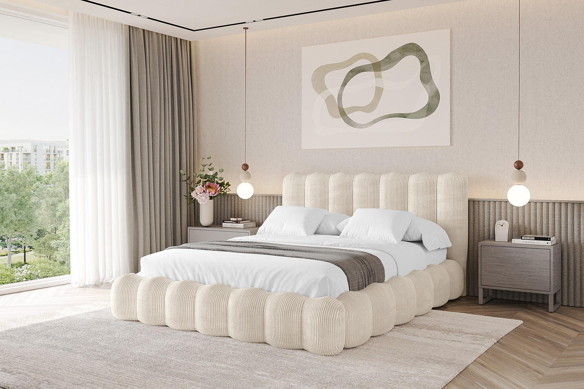 POLSTERBETT mit Bettkasten und Lattenrost, Bett mit Matratze H3/H4 - SORA 180x200 Beige - Creme, Holzwerkstoff/Textil (180/200cm) - ALTDECOR