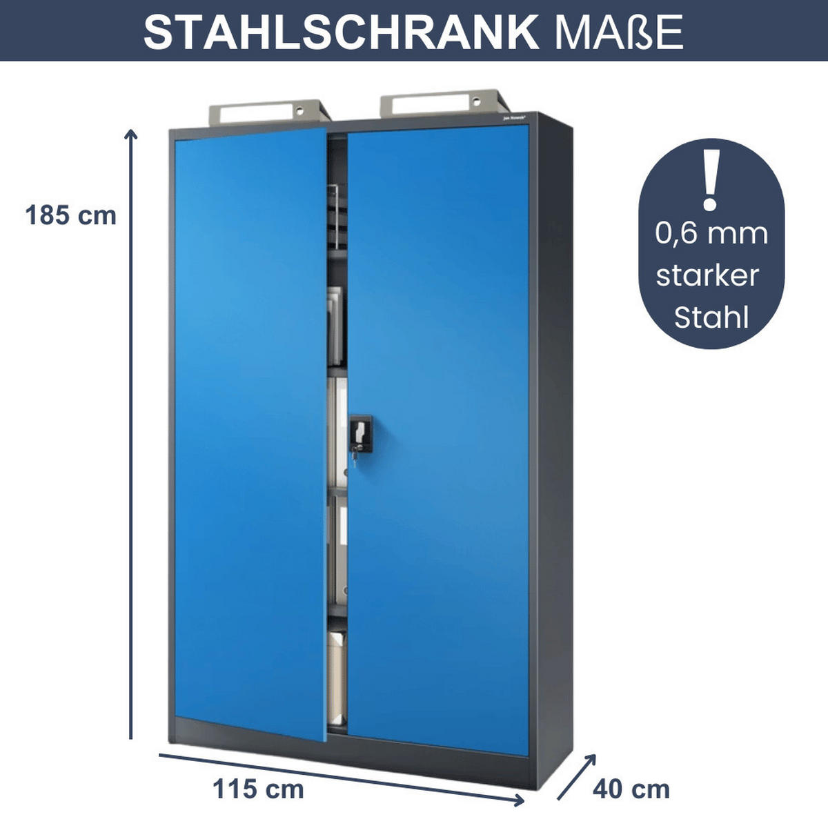AKTENSCHRANK abschließbar KADO mit Flügeltüren 185x115x40cm Anthrazit-Blau - Anthrazit, Metall (115/185/40cm) - DELUKE
