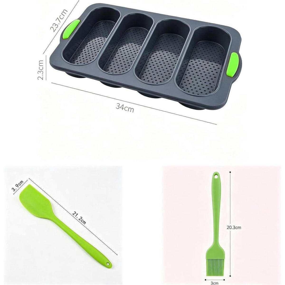 BAGUETTE Backform 2er-Set Silikon mit Zubehör - Grün, Kunststoff (23.7/2.3/34cm)