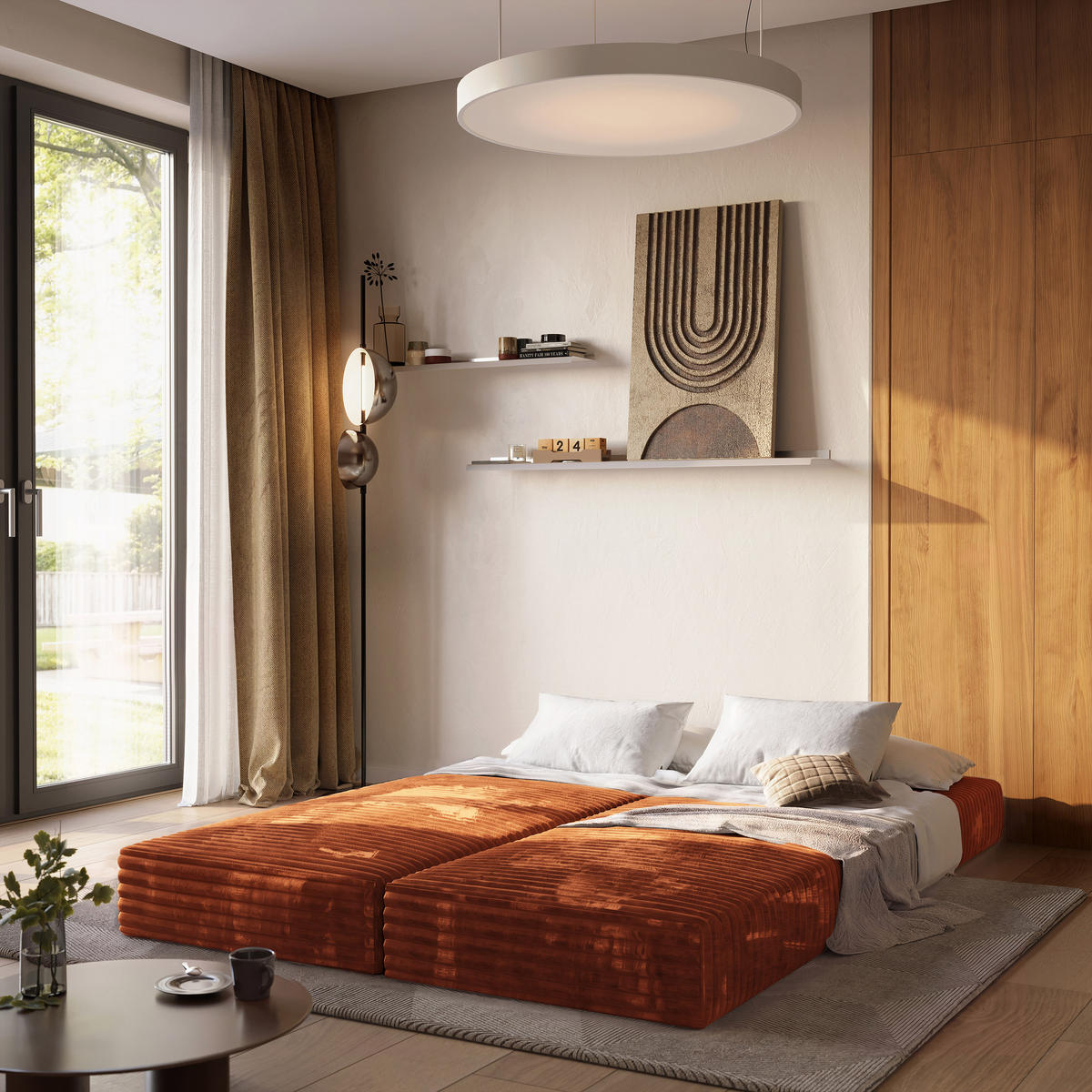 ECKSOFA NOTIA modulares Boneless Sofa mit Schlaffunktion Braun Cordstoff - Braun, Textil (200/120cm) - MASSENO