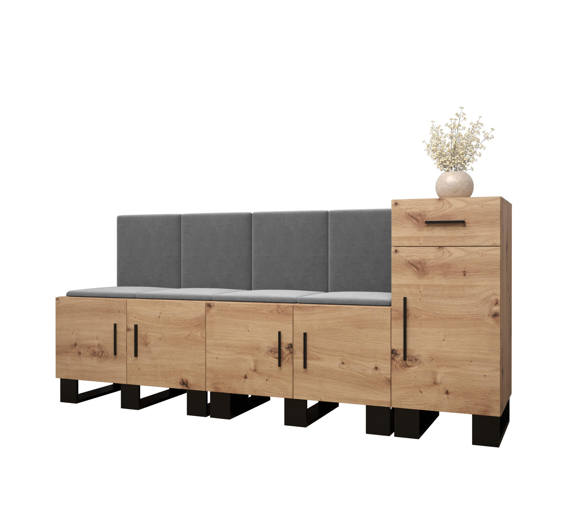 Abiks Möbel Garderoben-Set Eiche Artisan, Grau 210x95x45.6 cm