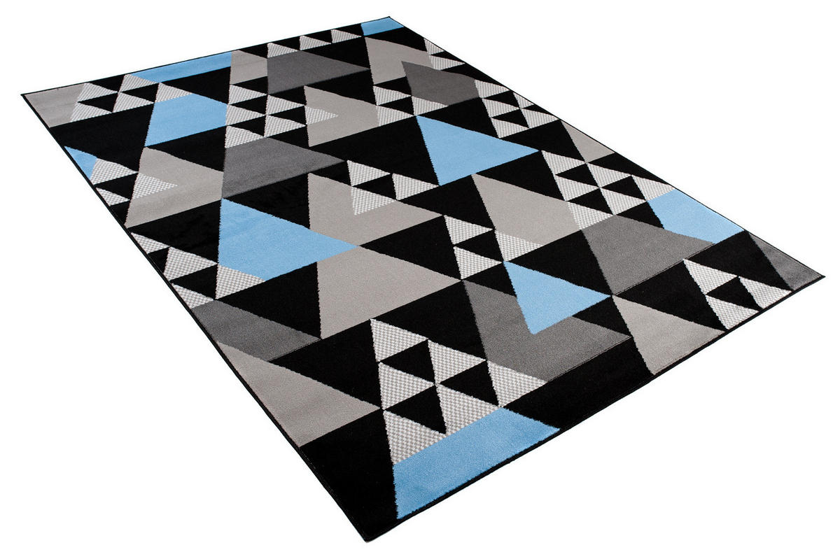 TEPPICH MAYA Blau Dreiecke Meliert 140/200 cm - Blau, Textil (140/200cm) - Tapiso
