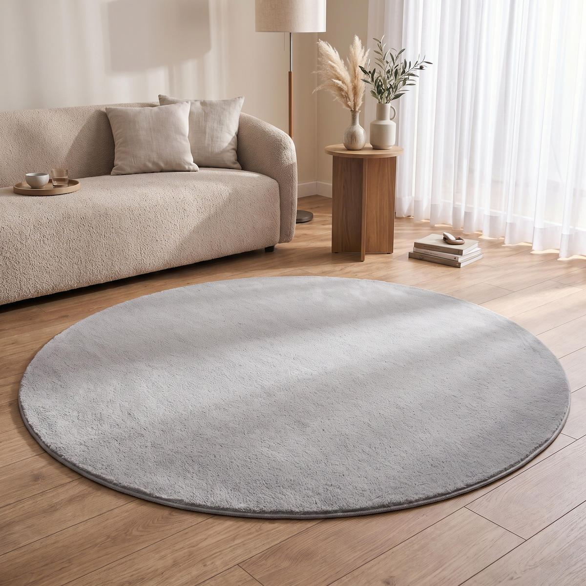 KURZFLORTEPPICH LUMI rund hellgrau kuschelweich waschbar 160/160 cm - Hellgrau, Textil (160/160cm) - Tapiso