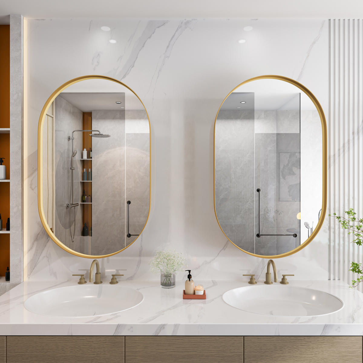 SPIEGELSCHRANK 85x51.5x12cm in Gold mit Metallrahmen und gehärtetem Glas - Goldfarben, Glas (51.5/12/85cm) - Modfu