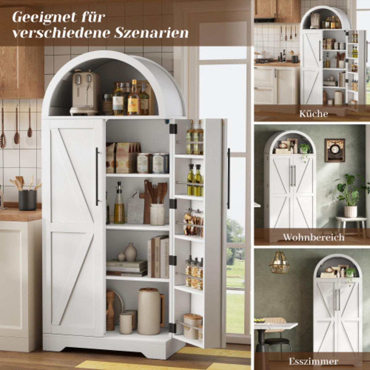 KÜCHENSCHRANK weiß aus MDF mit markantem Bogendesign im Landhausstil 70 × 40 × 165 cm - Weiß, Holzwerkstoff (70/165/40cm) - Luhomfu
