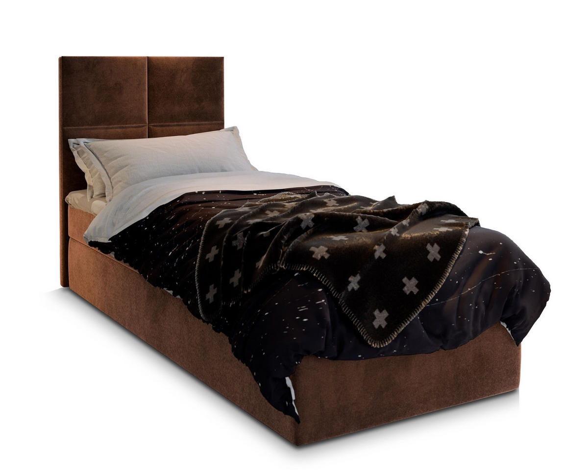 BOXBETT LENA 90 90x200 cm mit Matratze und Topper - Braun - Braun, Holz (90/200cm) - MASSENO