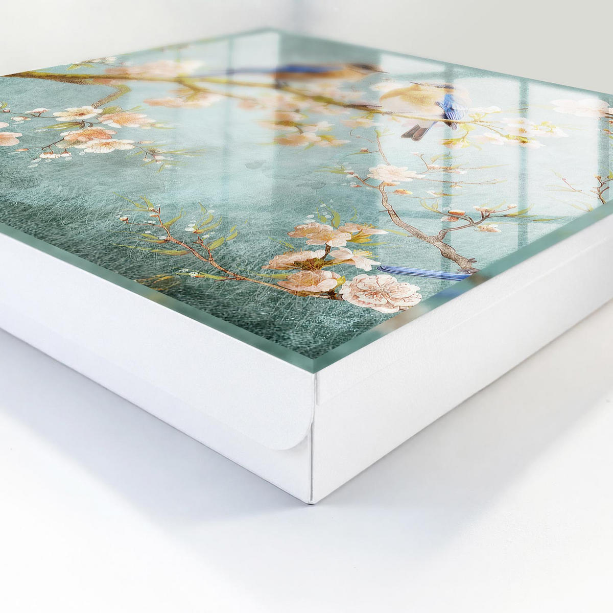 SCHLÜSSELBOX Weiß 30x30 cm – Türöffnung nach rechts - Frühlingsszene - Blau, Metall (30/30/5cm) - TULUP