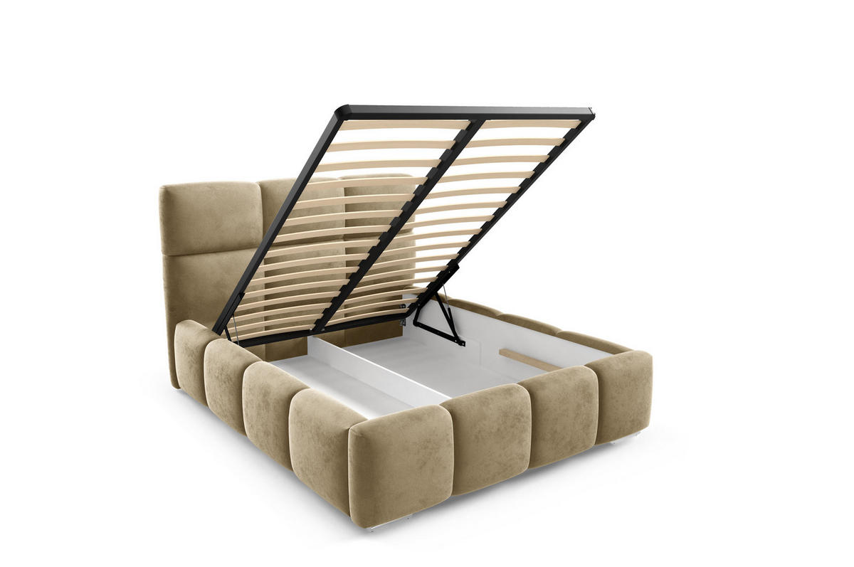 POLSTERBETT TRIO, 180x200 cm, Doppelbett mit Bettkasten, Velourstoff, Frabe: Braun - Braun, Holz/Kunststoff (180/200cm)