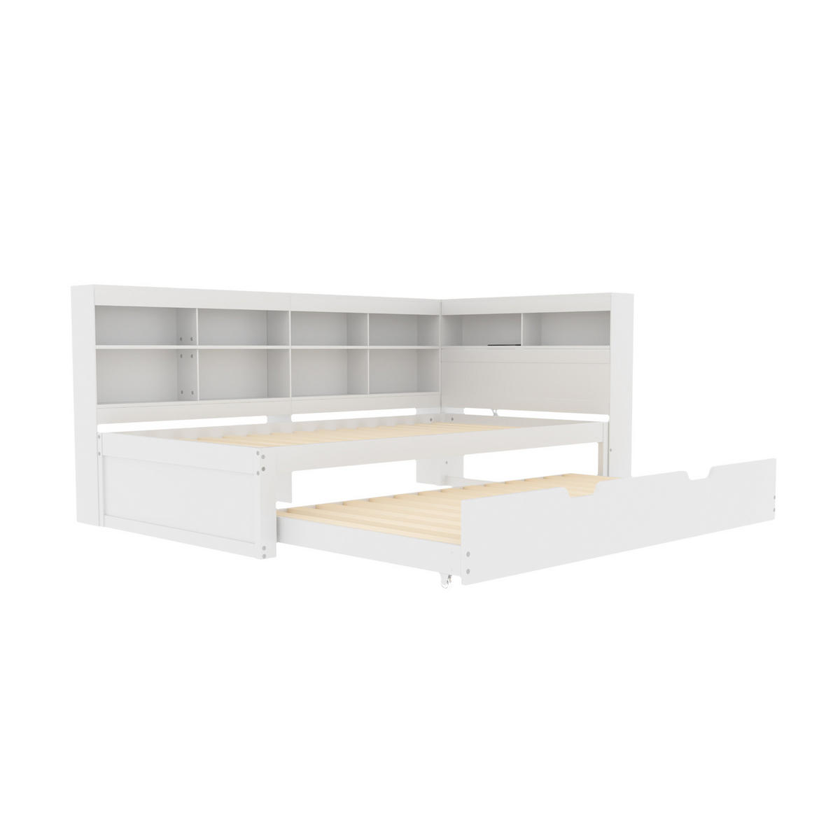 POSTEĽ 90/200 cm drevo biela, výsuvné lôžko, USB a úložné priestory - biela, drevo (90/200cm) - BEAOK