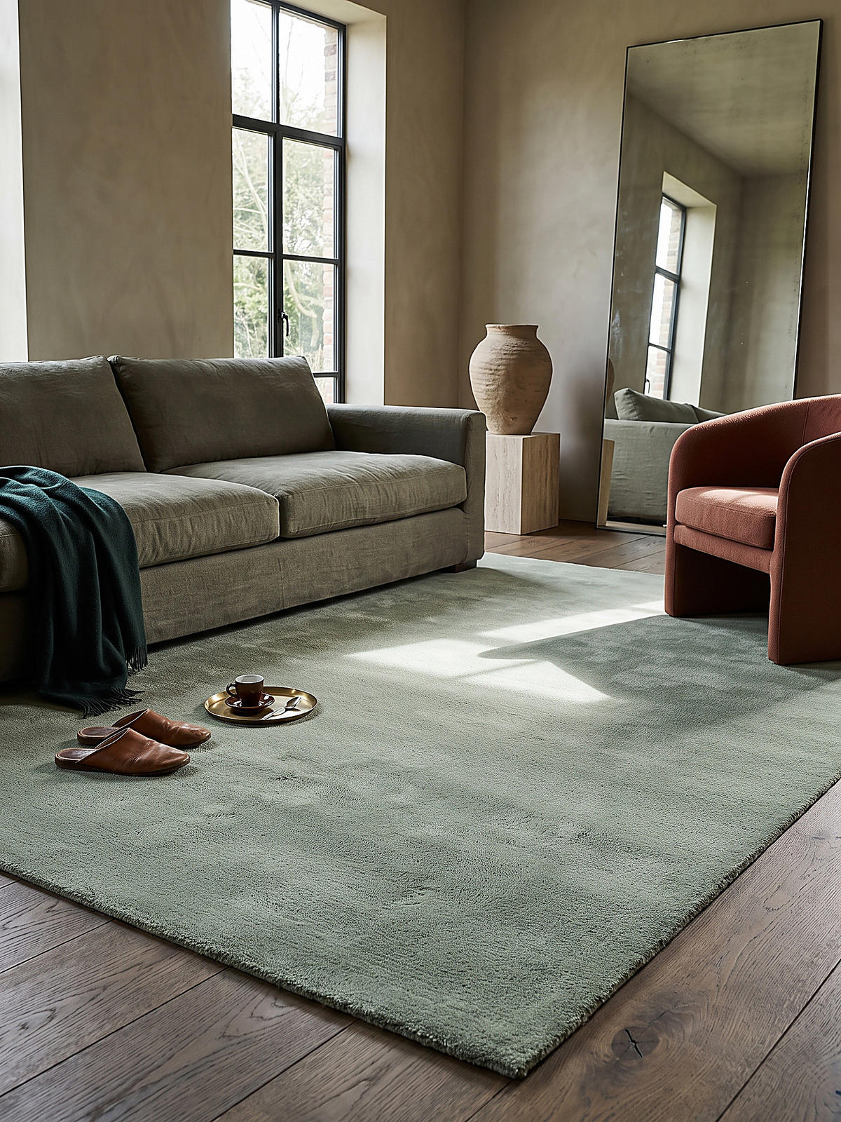 TEPPICH Hochflor ALDAN Antirutsch Uni Polyester Grün 240 x 340 cm - Grün, Textil (240/340cm) - KADIMA DESIGN