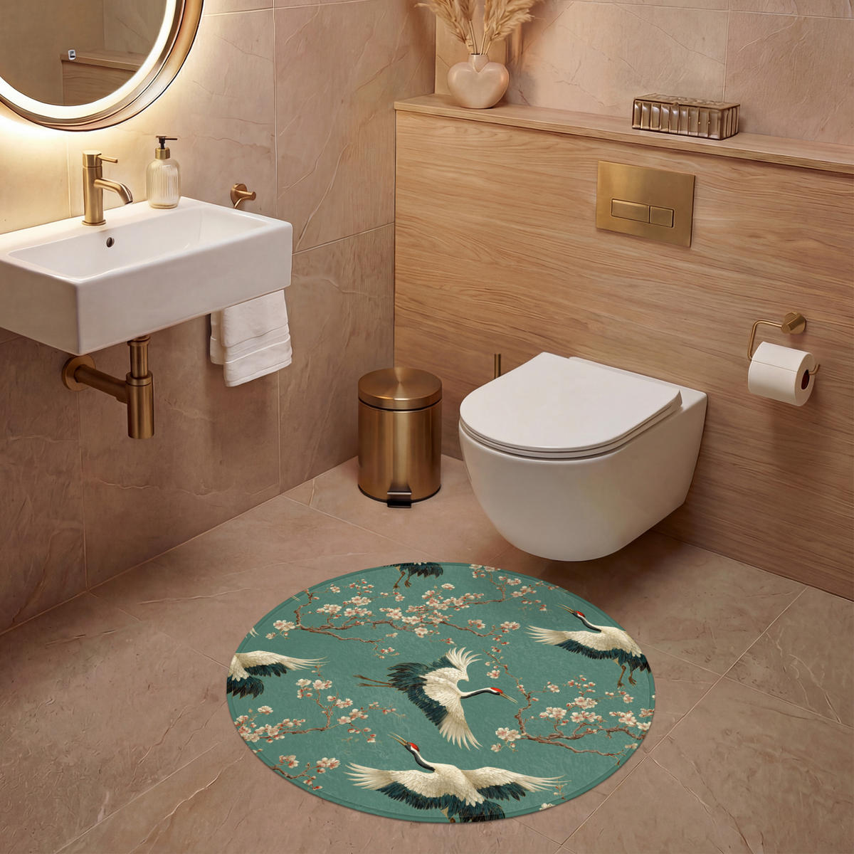 WC-VORLEGER Kirschblüte - Umstandsblumen - Grün Toilettenteppich 70x70 cm - Waldgrün, Kunststoff/Textil (70/70cm) - OnlyWow