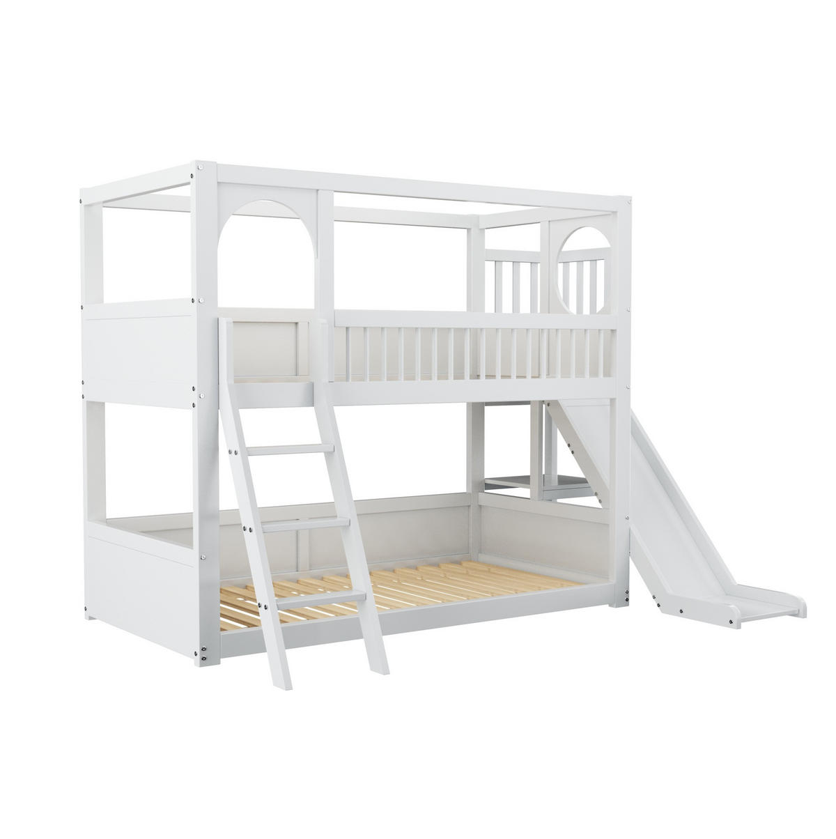 ETAGENBETT 90/200 cm mit Rutsche, Regalen und Stauraum aus Kiefern , Weiß - Weiß, Holzwerkstoff (90/200cm) - Redom