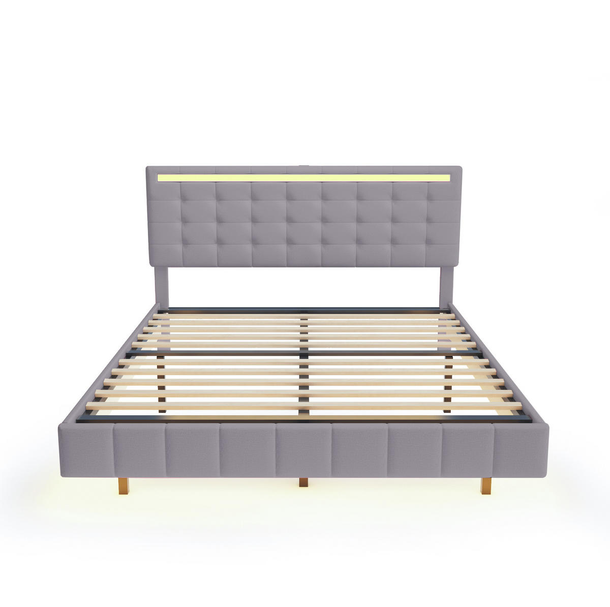POLSTERBETT 160/200 cm grau mit LED-Beleuchtung und Kopfteil-Design - Grau, Textil (160/200cm) - OKWISH